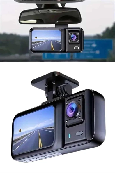 1080p Sürüş Kaydedici 2 İnç Araç Araba Ön İç Arka DVR IPS Ekran - 1