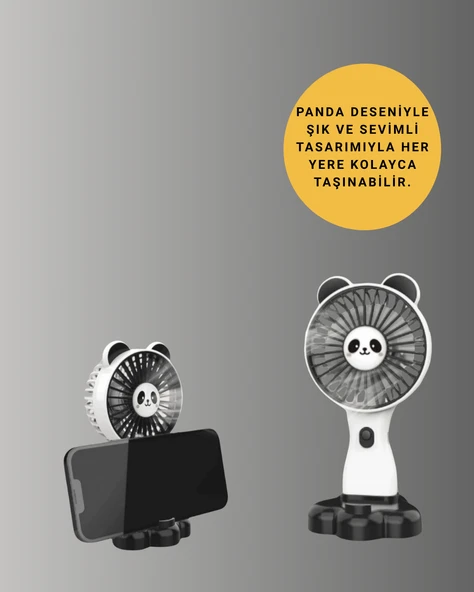 Dekoratif Panda Tasarımlı Küçük Boy Fan - 2