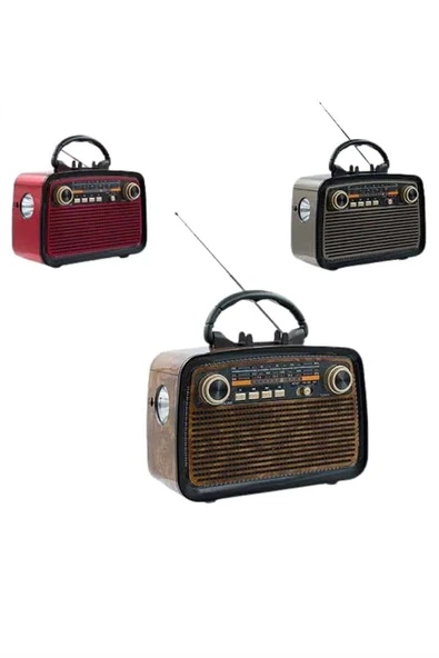 Bluetooth Hoparlör Ahşap Renk Vintage Işıklı Nostaljik Radyo Fm Ahşap Görünümlü ürün görseli