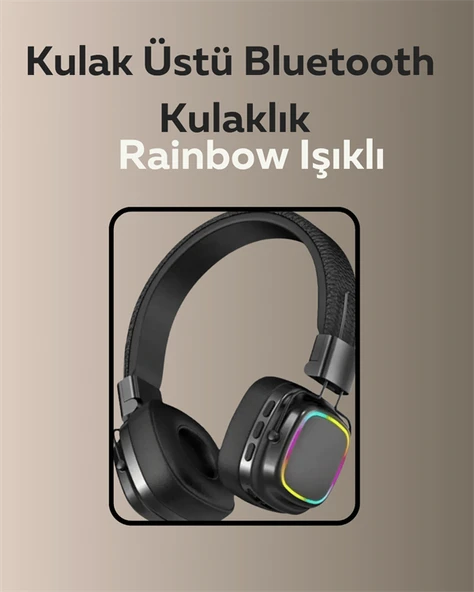 Bluetooth 5.3 Rainbow Işıklı Kulak Üstü Kablosuz Kulaklık - 2