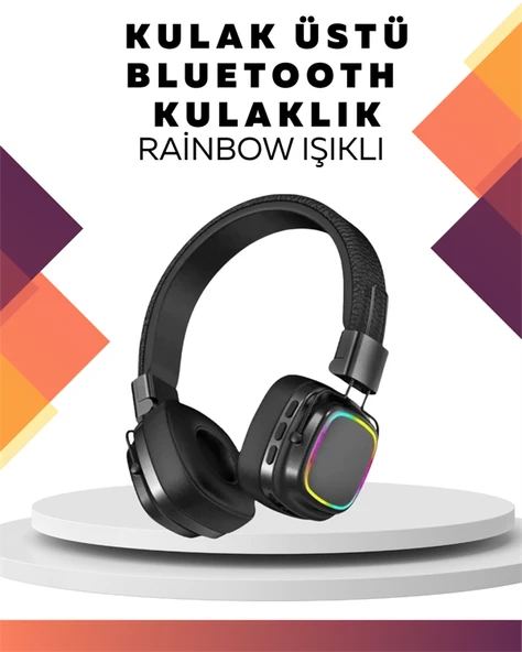 Kablosuz RGB Işıklı Katlanabilir Bluetooth Kulak Üstü Kulaklık - 2