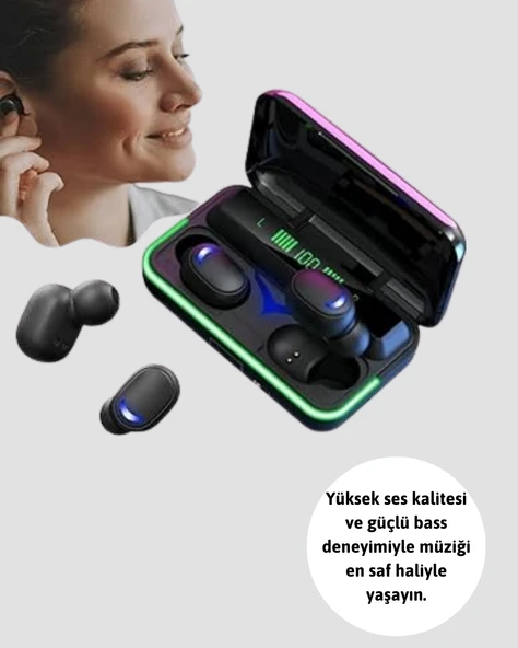 E10 Powerbank Şarjlı Bluetooth 5.1 Kulaklık Spor ve Oyun İçin - Resim 2