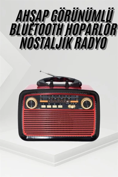 Nostalji Radyo Bluetooth Hoparlör USB-SD Kart Giriş Led Fener Işıklı Bataryalı Pilli - Resim 2