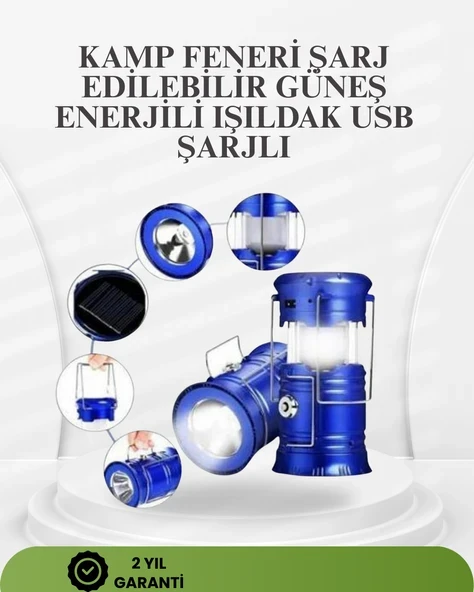 Güneş Enerjili Katlanabilir Kızaklı Kamp Feneri – USB Şarjlı, Çok Yönlü ve Dayanıklı Tasarım ürün görseli 1