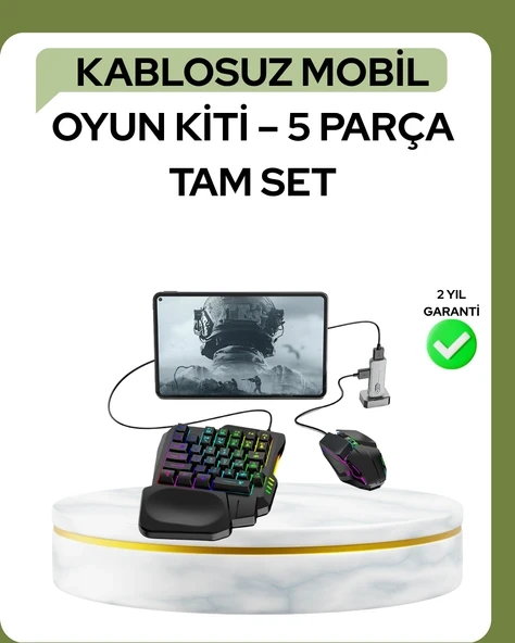 Mobil PUBG Oyuncuları İçin 5in1 Klavye Mouse Oyun Seti – BT5.3 Destekli ürün görseli 1