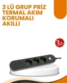 2 Metre Kablolu 3 USB Portlu Anahtarlı Üçlü Priz - Resim 2