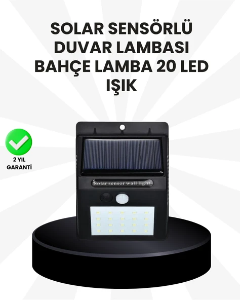 Su Geçirmez IP65 20 LED Solar Sensörlü Bahçe ve Veranda Aydınlatma ürün görseli