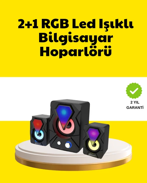 2.1 USB Bağlantılı Oyun Hoparlörü Renkli LED Işıklı - 1