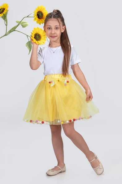 Ponpon Aksesuarlı Bayramlık Kız Çocuk Etek M00726 ürün görseli 1