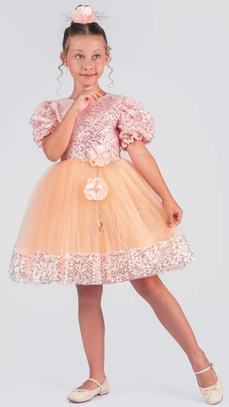 Kız Çocuk Etek Ucu Pullu Venna Abiye Elbise M00761 - Resim 2