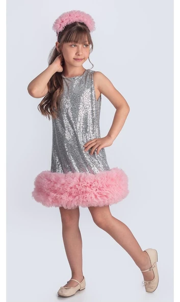 Pul Payet İfestos Taçlı Tütü Çocuk Özel Gün Abiye M00743 - Resim 5