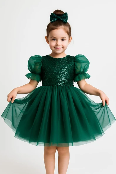 Balon Kol Pul Payet Kız Çocuk Tütü Elbise M00751 - Resim 8