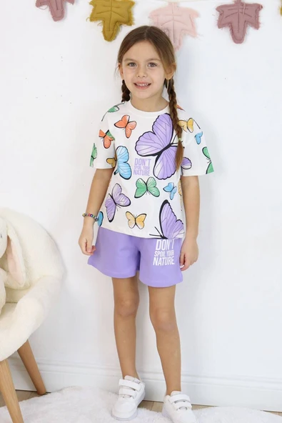 Baskılı Kız Çocuk Tişört Şort Takım M00730 - 11