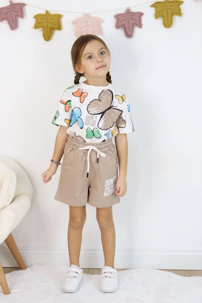 Baskılı Kız Çocuk Tişört Şort Takım M00730 - 2