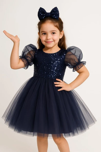 Balon Kol Pul Payet Kız Çocuk Tütü Elbise M00751 ürün görseli 1