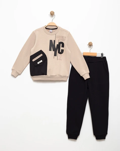 Erkek Çocuk Cep Detaylı Baskılı Eşofman Takımı M00756 - 2