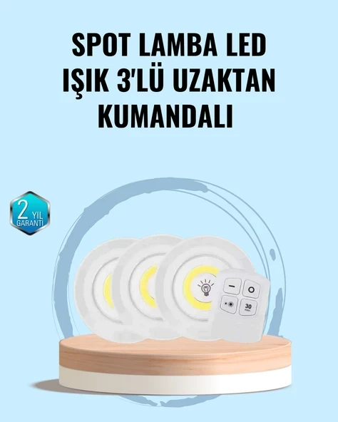 Ev Ofis Kamp İçin Uygun Uzaktan Kumandalı Yapışkanlı Kablosuz Led Spot Lambalar ürün görseli 1