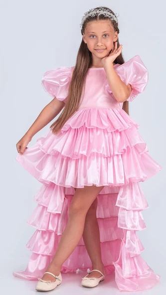 Kız Çocuk Eklenebilir Kuyruk Detaylı, Taçlı Aspendos Abiye Elbise M00758 - Resim 4