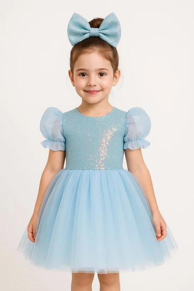 Balon Kol Pul Payet Kız Çocuk Tütü Elbise M00751 - Resim 7