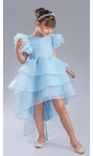 Kız Çocuk Kuyruklu , Taçlı Vragia Abiye Elbise M00745 - 4