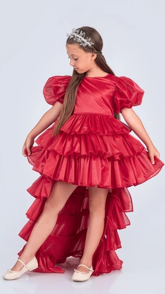 Kız Çocuk Eklenebilir Kuyruk Detaylı, Taçlı Aspendos Abiye Elbise M00758 - Resim 6