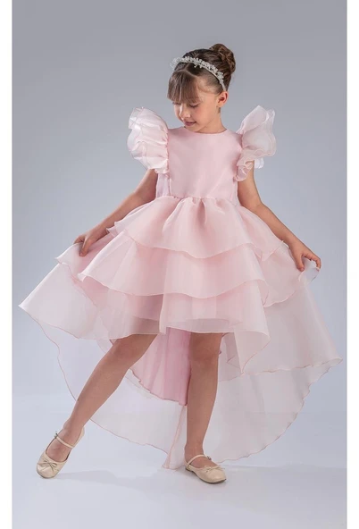 Kız Çocuk Kuyruklu , Taçlı Vragia Abiye Elbise M00745