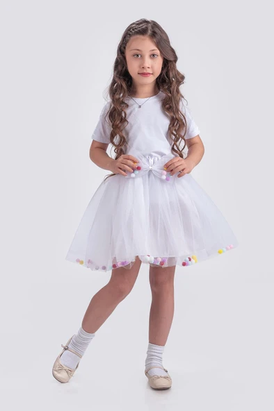 Ponpon Aksesuarlı Bayramlık Kız Çocuk Etek M00726 - Resim 6