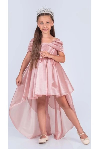 Kız Çocuk Düşük Omuz Detaylı Işıltılı Prenses Elbisesi M00760 - Resim 2