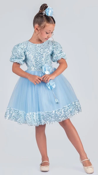 Kız Çocuk Etek Ucu Pullu Venna Abiye Elbise M00761 - Resim 4