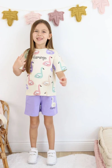 Baskılı Kız Çocuk Tişört Şort Takım M00730 - 9