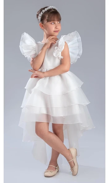 Kız Çocuk Kuyruklu , Taçlı Vragia Abiye Elbise M00745 - 7