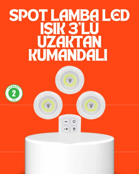 Kablosuz 3 Lü Spot Led Lamba Seti Uzaktan Kumandalı Enerji Tasarruflu Aydınlatma ürün görseli