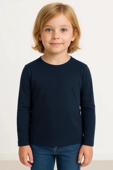 Unisex Çocuk Bisiklet Yaka Uzun Kollu Okul Badi M00748 - 3