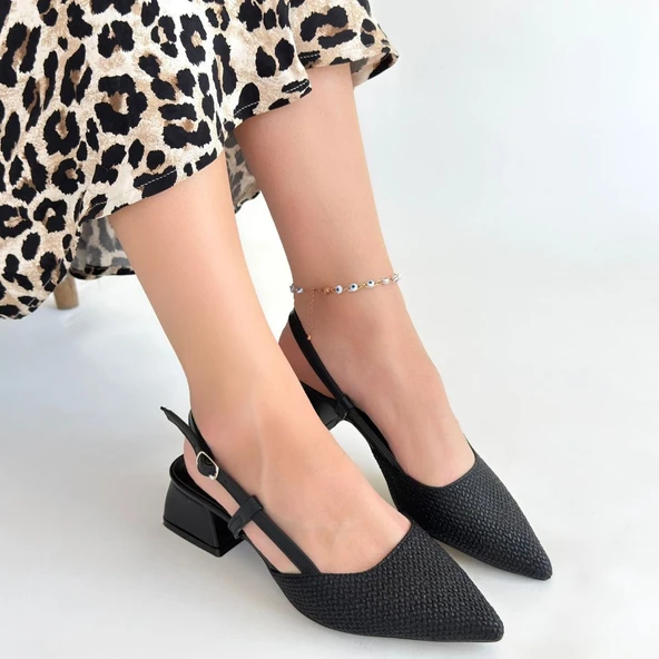 Onji Siyah Cilt Topuklu Ayakkabı - Resim 4