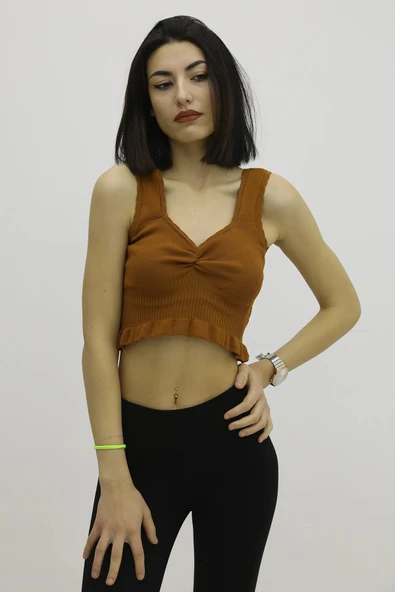 Bel Lastikli Triko Bluz Taba - P-019708 ürün görseli