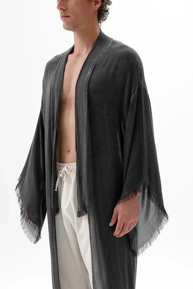 İkikız 3241-2KZ Bambu Gri Uzun Kimono GRİ - 3