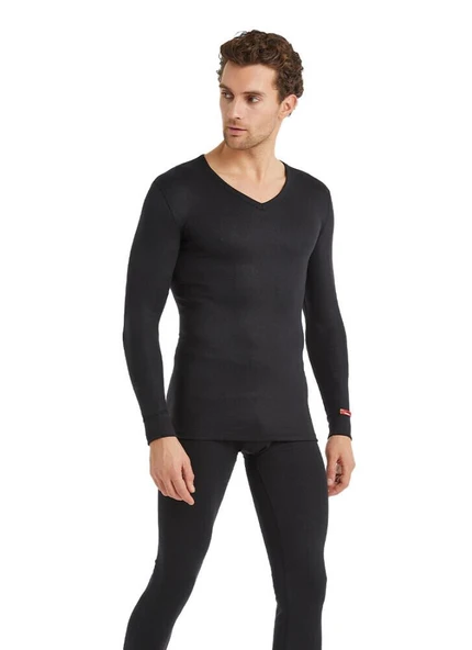 Blackspade 1257 Siyah Unisex Uzun Kollu V Yaka Termal Üst - Resim 3