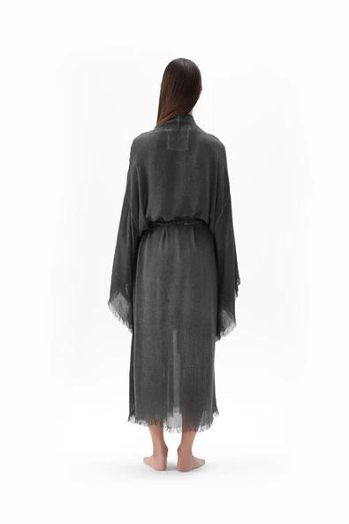 İkikız 3241-2KZ Bambu Gri Uzun Kimono GRİ - 5