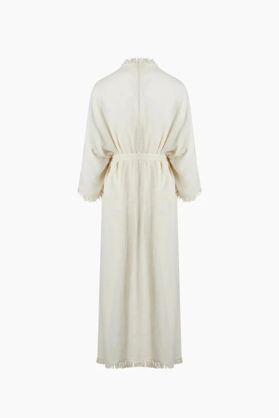 İki Kız Crinkle Keten Kimono KREM - 2