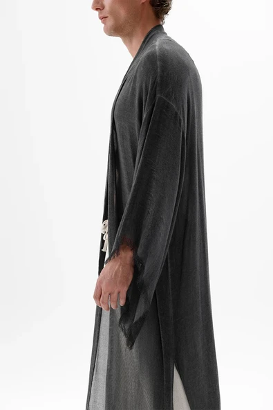 İkikız 3241-2KZ Bambu Gri Uzun Kimono GRİ - 2