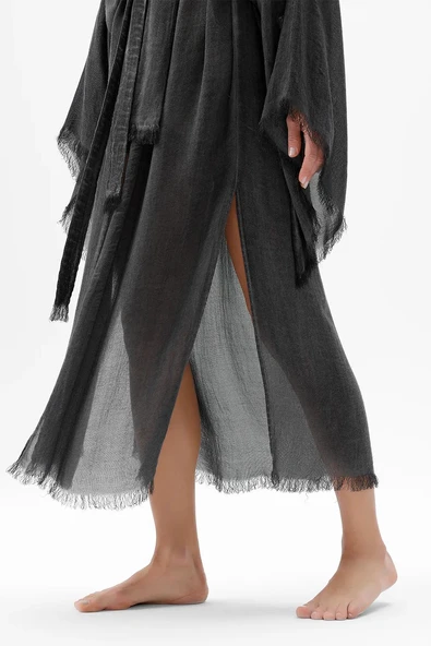 İkikız 3241-2KZ Bambu Gri Uzun Kimono GRİ - 8