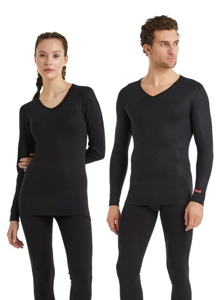 Blackspade 1257 Siyah Unisex Uzun Kollu V Yaka Termal Üst - Resim 4