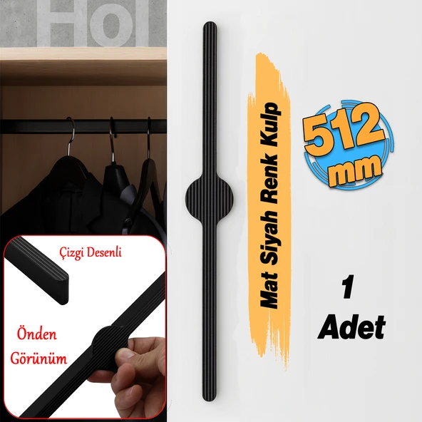 Saral Çizgili Mat Siyah Metal Kulp 512 mm 51.2 cm Mobilya Çekmece Mutfak Dolabı Dolap Kapak Kulplar - Resim 3