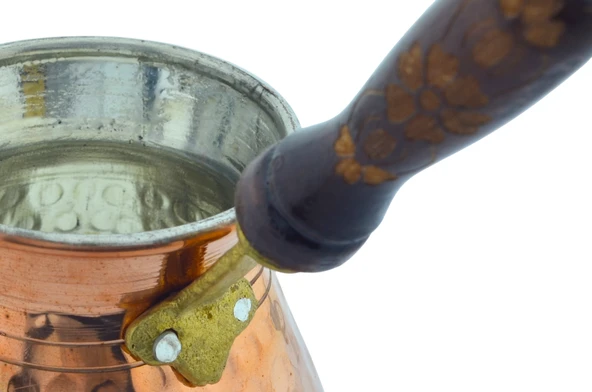 LUDIA Otantik İşlemeli Ahşap Saplı El Yapımı Eskitme Bakır Cezve m1 Kahve Cezvesi - 4