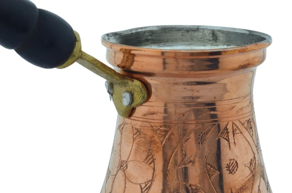 LUDIA Otantik İşlemeli Ahşap Saplı El Yapımı Eskitme Bakır Cezve m2 Kahve Cezvesi - 4