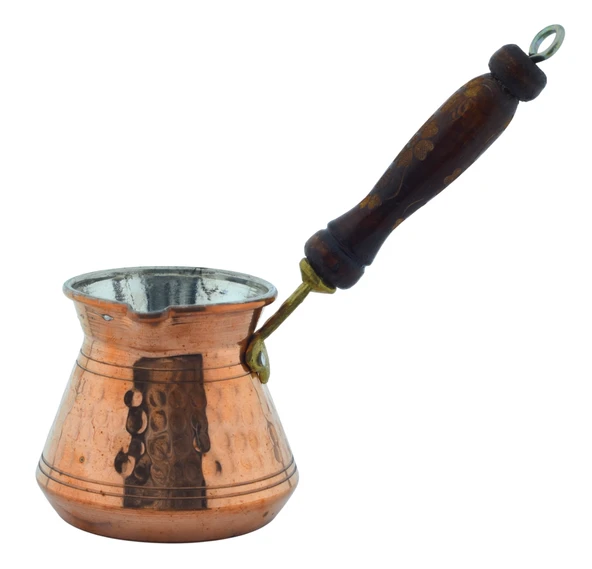 LUDIA Otantik İşlemeli Ahşap Saplı El Yapımı Eskitme Bakır Cezve m1 Kahve Cezvesi