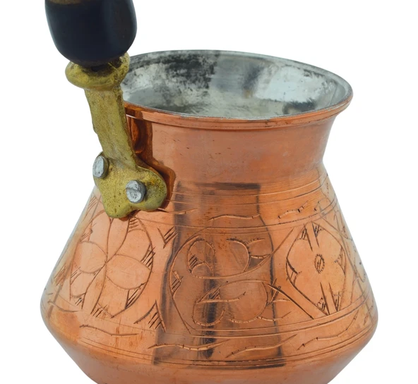 Otantik İşlemeli Ahşap Saplı El Yapımı Eskitme Bakır Cezve m3 Kahve Cezvesi - 4