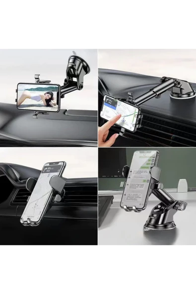 Yumax - MX1 - Vakumlu Araç İçi Telefon Tutucu - 240 Derece Oynar Başlık - 22cm Uzayabilen Kol - İz Bırakmayan Tasarım - 8