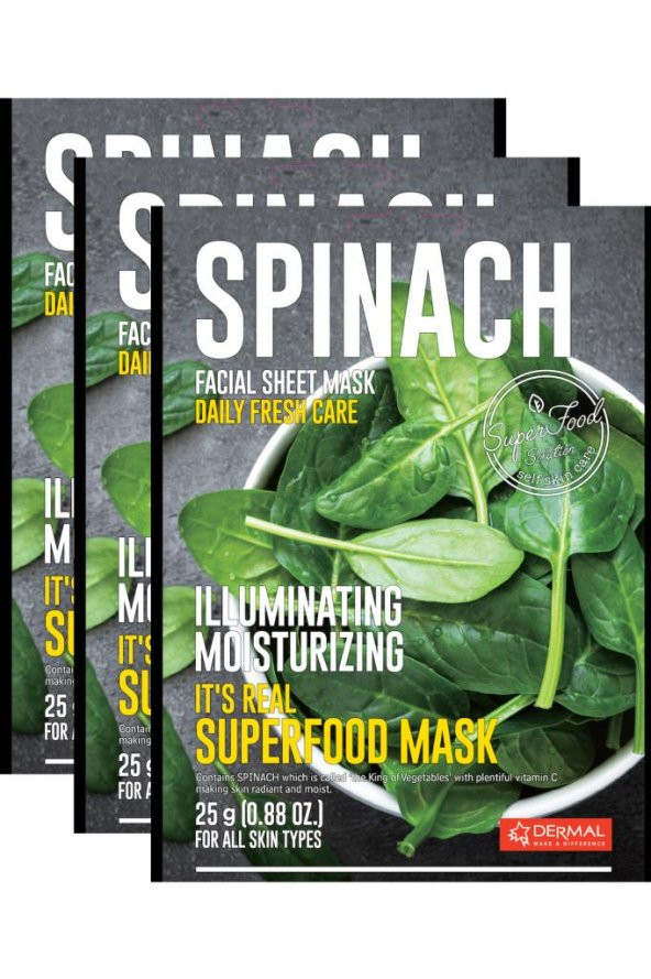 DERMAL Aydınlatıcı ve Nemlendirici Ispanak Maskesi  25gr 3lü Set