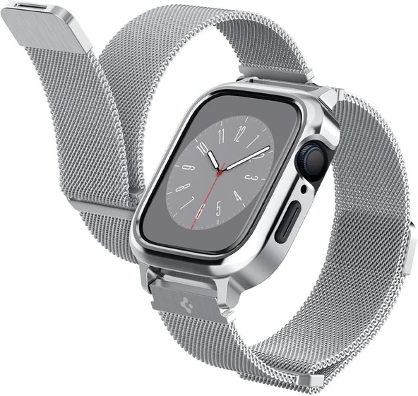 Spigen Apple Watch 41mm (Seri 9/8/7) Kılıf & Kordon Kayış Metal Fit Pro Silver - ACS04586 Outlet